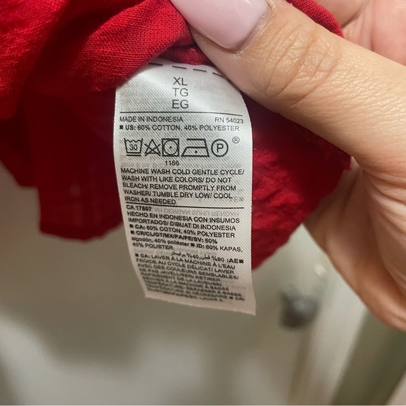 sz XL OLD NAVY babydoll puff sleeve textured top red - Picture 6 of 7